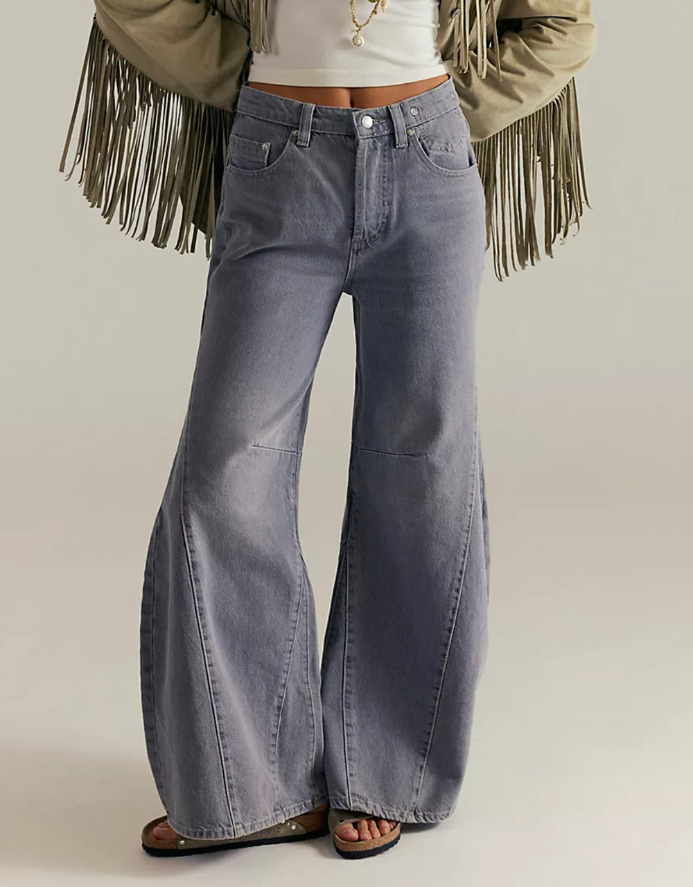 NEW FREE PEOPLE WE THE FREE DIAMOND GREY EDEN SLOUCHY WIDE LEG FLARE JEANS SZ 25